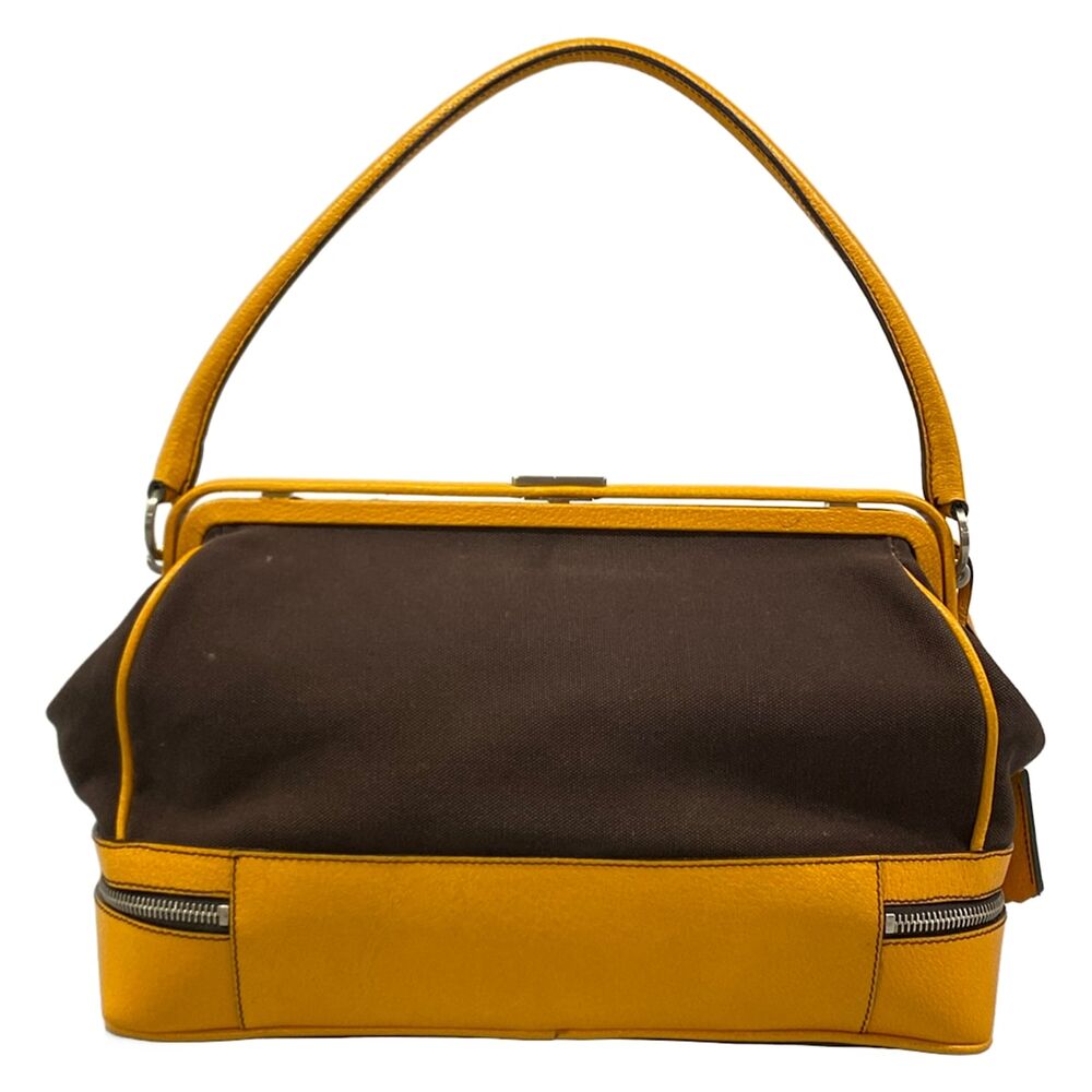 Prada Handbag B11172 Dark Brown Orange Canvas Leather - Picture 3 of 13